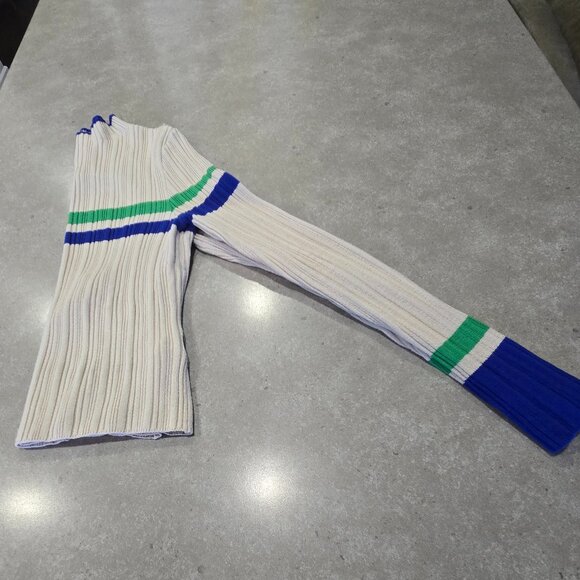 BDG Kiara Women's Open Back Ribbed Long Sleeve Sweater Beige Green Navy - Medium - Picture 9 of 13